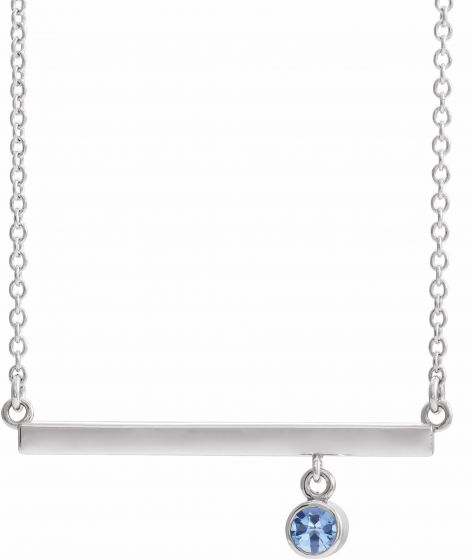 14K White Aquamarine Bezel-Set 18 Bar Necklace