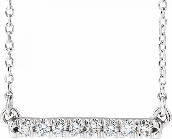 14K White 1/8 CTW Diamond French-Set Bar 16 Necklace