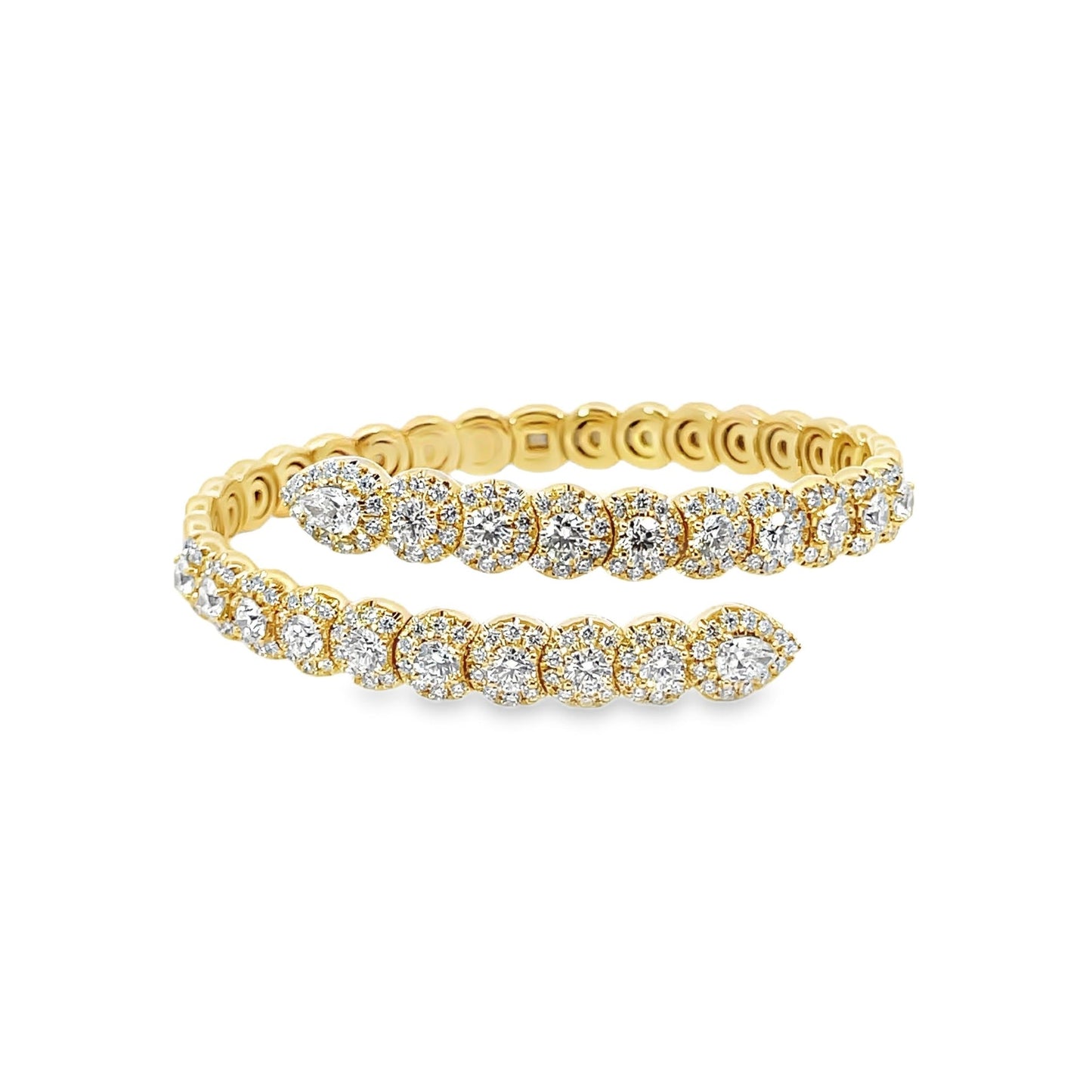 18K Yellow Gold Diamond Halo Wrap Bracelet Cuff 5.40ct