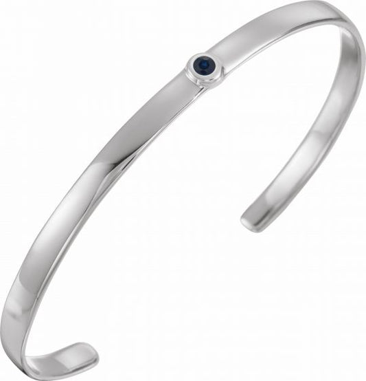 14K White Blue Sapphire Cuff 6 Bracelet