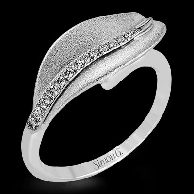 Simon G. 18k White Gold Fallen Leaves Right Ring, Size 7