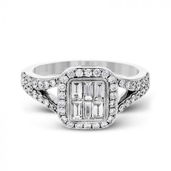 Simon G. 18k White Gold Mosaic Diamond Ring