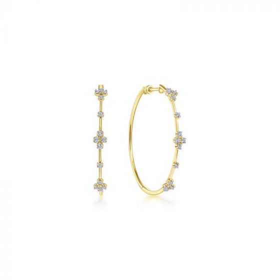 Gabriel & Co. 14k Yellow Gold Contemporary Diamond Hoop Earrings