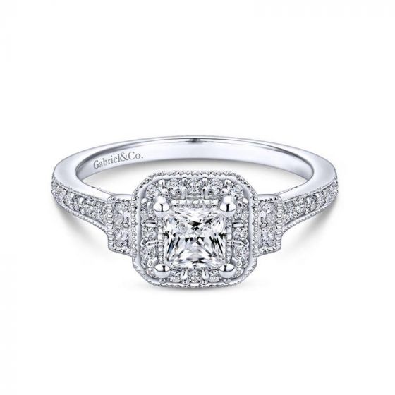 Gabriel & Co. 14k White Gold Victorian Halo Engagement Ring