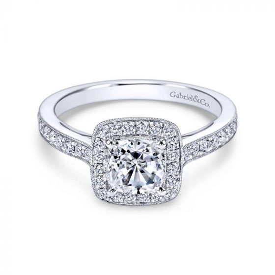 Gabriel & Co. 14k White Gold Victorian Halo Engagement Ring