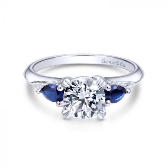 Gabriel & Co. 14k White Gold Contemporary 3 Stone Diamond & Gemstone Engagement Ring