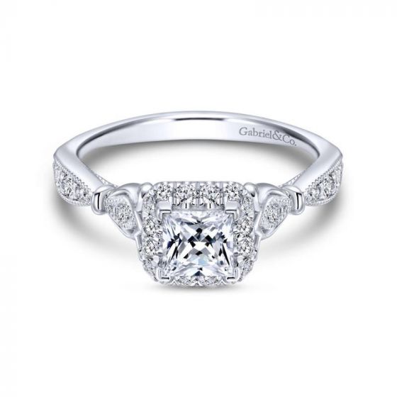 Gabriel & Co. 14k White Gold Victorian Halo Engagement Ring