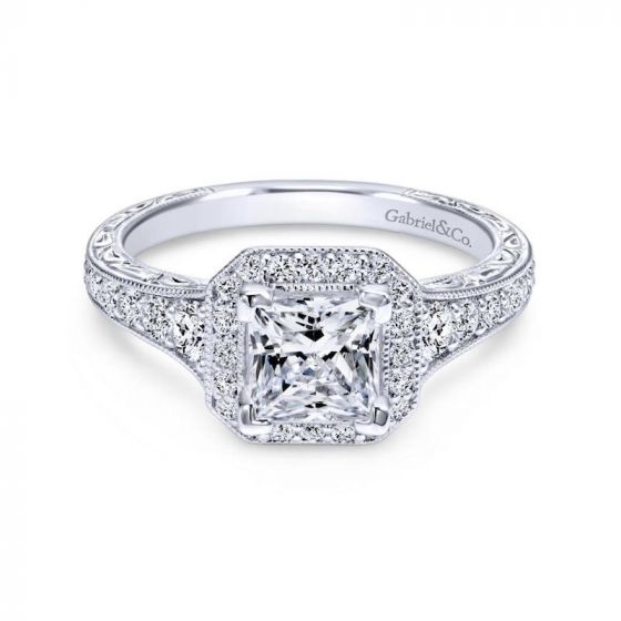 Gabriel & Co. 14k White Gold Victorian Halo Engagement Ring