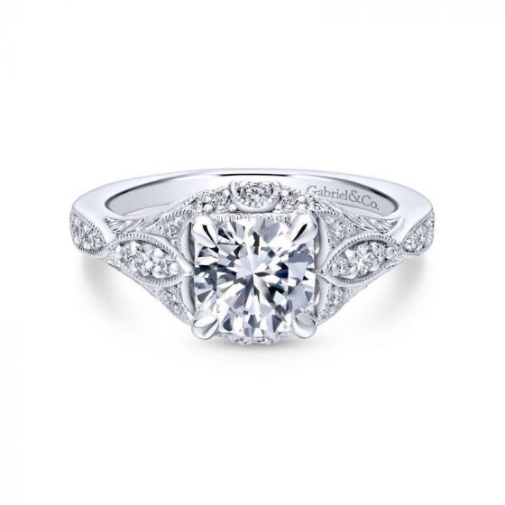 Gabriel & Co. 14k White Gold Victorian Halo Engagement Ring
