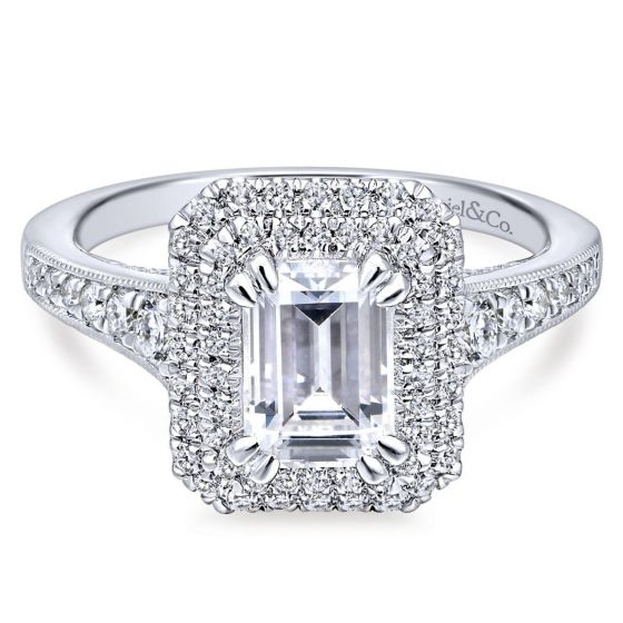 Gabriel & Co. 14k White Gold Entwined Double Halo Diamond Engagement Ring