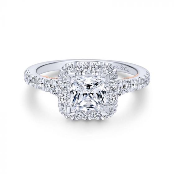 Gabriel & Co. 14k Two Tone Gold Blush Halo Engagement Ring