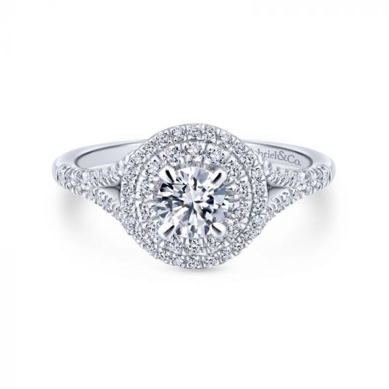Gabriel & Co. 14k Two Tone Gold Contemporary Double Halo Engagement Ring
