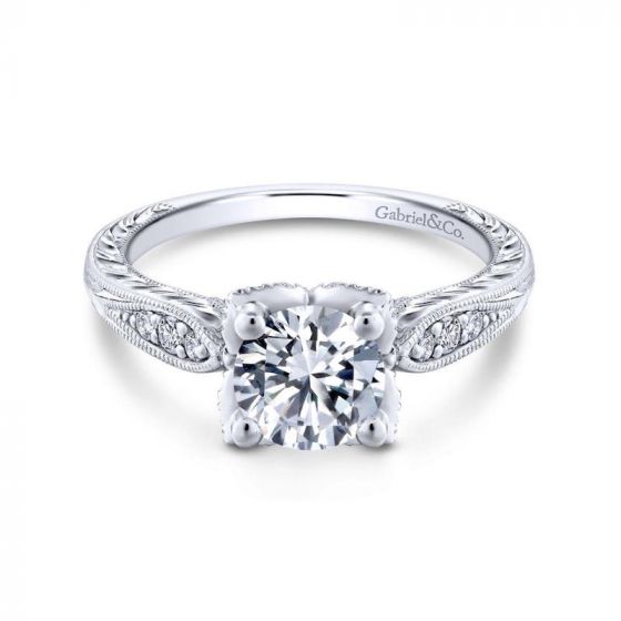 Gabriel & Co. 14k White Gold Victorian Straight Engagement Ring