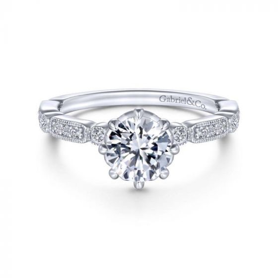 Gabriel & Co. 14k White Gold Victorian Straight Engagement Ring