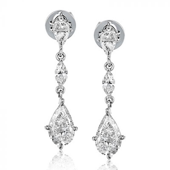 Simon G. 18k White Gold Mosaic Diamond Drop Earrings