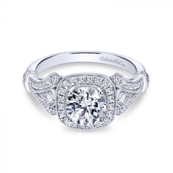 Gabriel & Co. 14k White Gold Victorian Vintage Engagement Ring