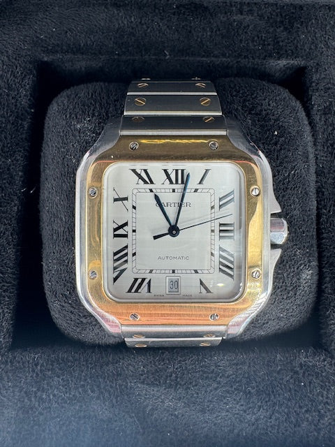 CARTIER SANTOS LARGE 40MM TWO TONE GENTS WATCH WITH DATE COMPLETE IN BOX REF# 4072 - pre-owned
