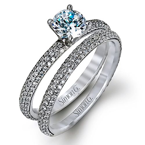 Simon G. 18k White Gold Engagement Ring and Wedding Band Set