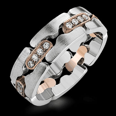 Simon G 14k Two Tone White and Rose Gold Mens Wedding Band