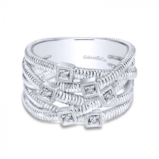 Gabriel & Co. Sterling Silver Scalloped Diamond Ring