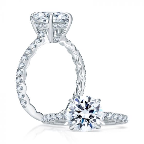 A. Jaffe Quilted French Pave Round Diamond Center Engagement Ring