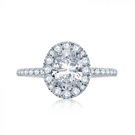 A. Jaffe Oval Halo Engagement Ring with Belted Gallery and Signature A.JAFFE Quilts Interior