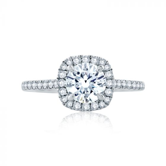 A. Jaffe Intricate Milgrain Accent Gallery Detail Round Center with Cushion Shaped Halo Engagement Ring