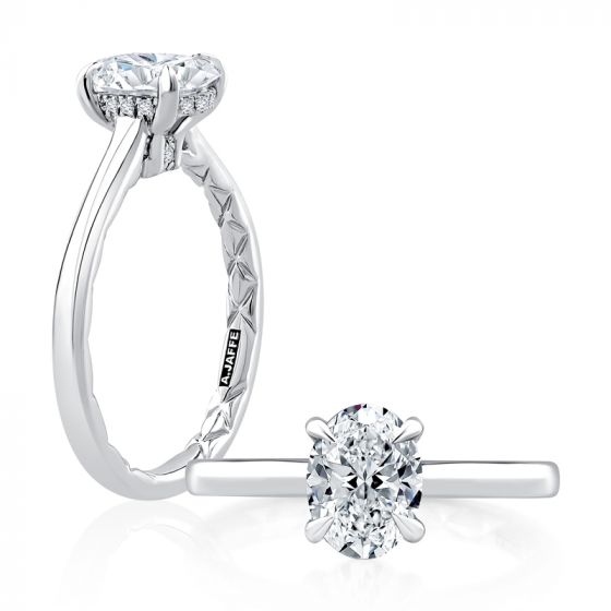 A. Jaffe Hidden Halo Oval Cut Diamond Solitaire Engagement Ring with Quilted Interior