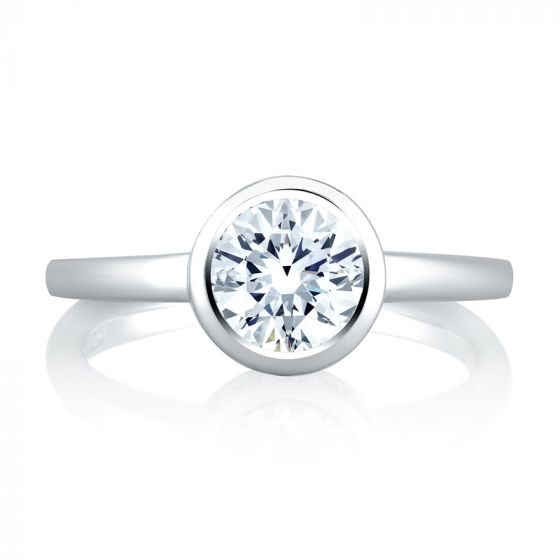 A. Jaffe Diamond Halo Round Cut Engagement Ring with Pave Band