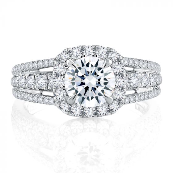A. Jaffe Triple Split Shank Halo Round Cut Diamond Engagement Ring