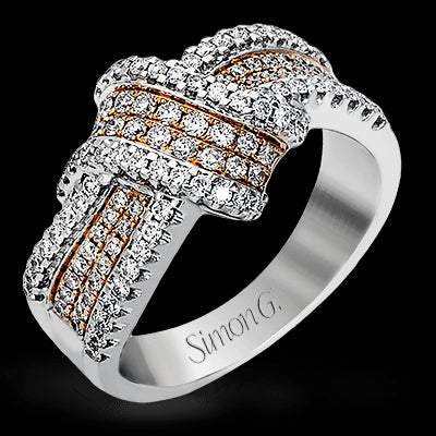 Simon G. 18k Rose & White Gold Buckle Right Hand Ring, Size 7