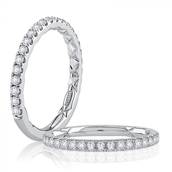 A. Jaffe Classic Diamond Pave Wedding Band with Quilted Interior