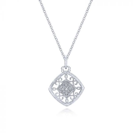 Gabriel & Co. Sterling Silver Victorian Diamond Necklace