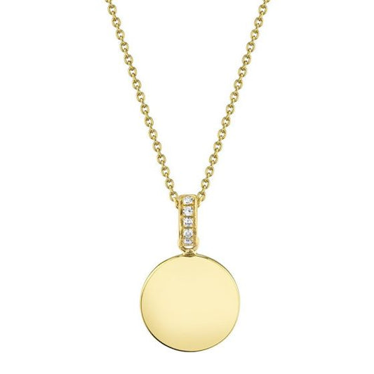Shy Creation 14k Gold Yellow Diamond Disc Circle Pendant Necklace