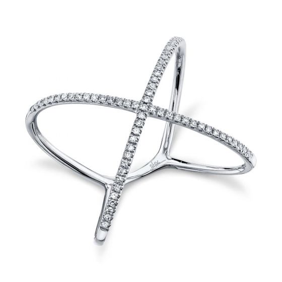 Shy Creation 14k Gold White 0.18Ct Diamond "X" Ring
