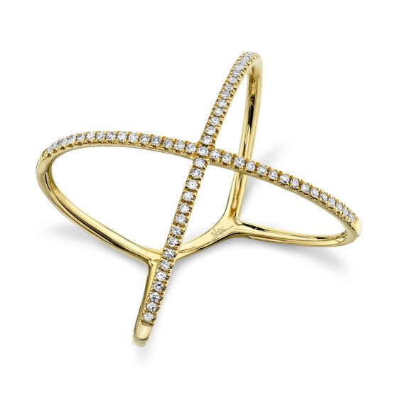 Shy Creation 14k Gold Yellow 0.18Ct Diamond "X" Ring