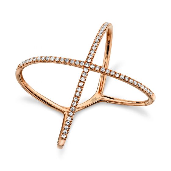 Shy Creation 14k Gold Rose 0.18Ct Diamond "X" Ring