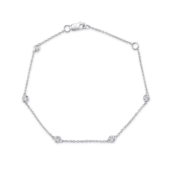 Shy Creation 14k Gold White 0.13Ct 7" Diamonds By The Yard Bracelet