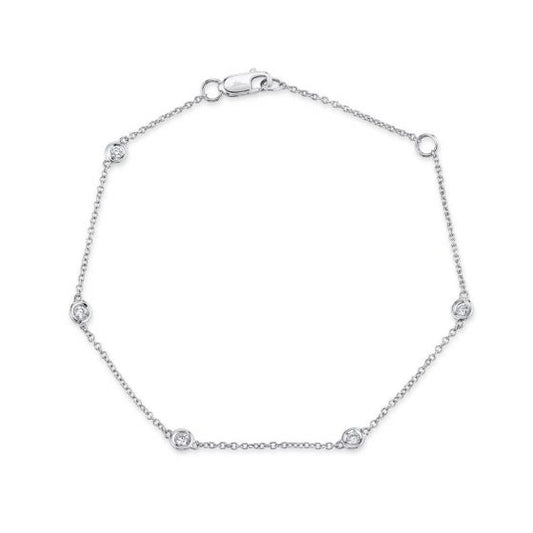 Shy Creation 14k Gold White 0.13Ct 7" Diamonds By The Yard Bracelet