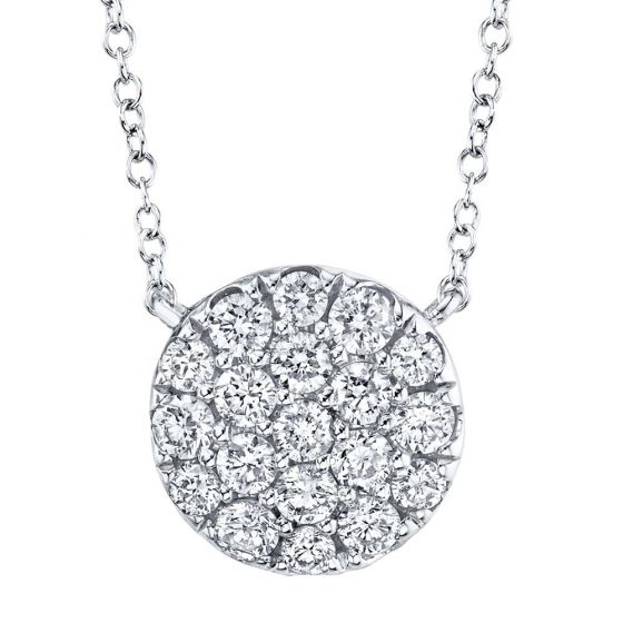 Shy Creation 14k Gold White 0.43Ct Diamond Pave Circle Necklace