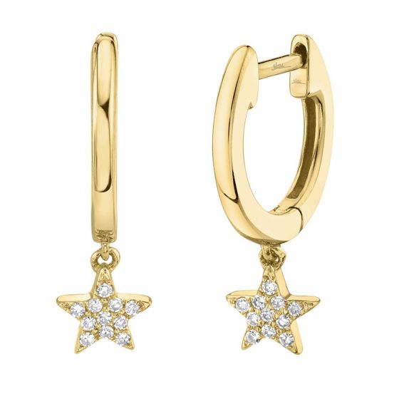 Shy Creation 14k Gold Yellow 0.04Ct Diamond Star Huggie Earring