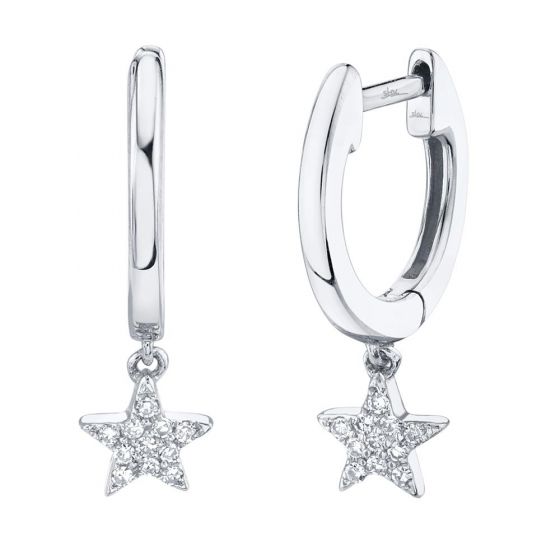 Shy Creation 14k Gold White 0.04Ct Diamond Star Huggie Earring