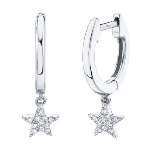 Shy Creation 14k Gold White 0.04Ct Diamond Star Huggie Earring