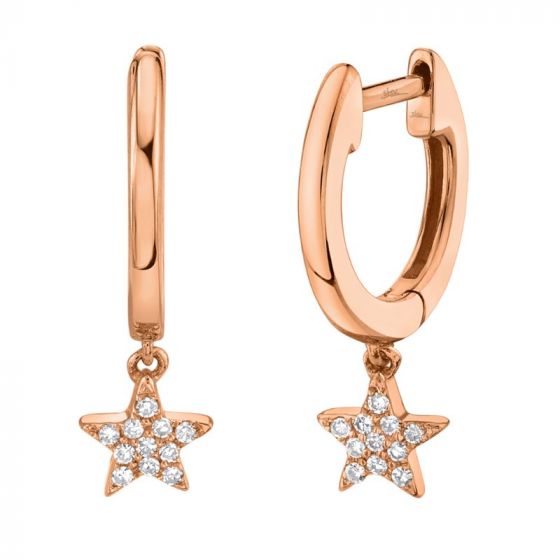 Shy Creation 14k Rose Gold Diamond Star Huggie Earrings