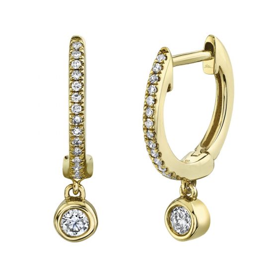 Shy Creation 14k Gold Yellow 0.14 ct. Bezel Charm Diamond Huggie Earrings
