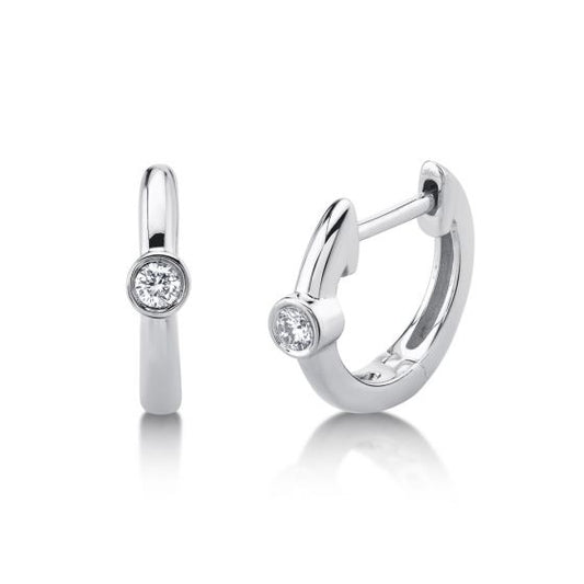 Shy Creation 14k Gold White 0.06Ct Diamond Bezel Huggie Earring