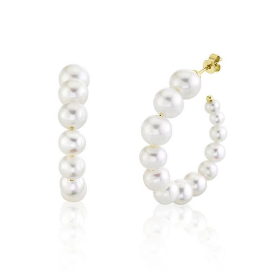 Shy Creation 14k Gold Yellow Coco Cultured Pearl Hoop Earrings
