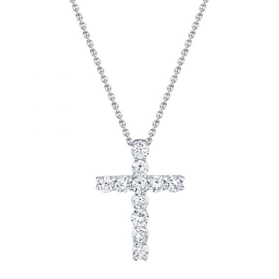 Shy Creation 14k Gold White 0.32Ct Diamond Cross Necklace