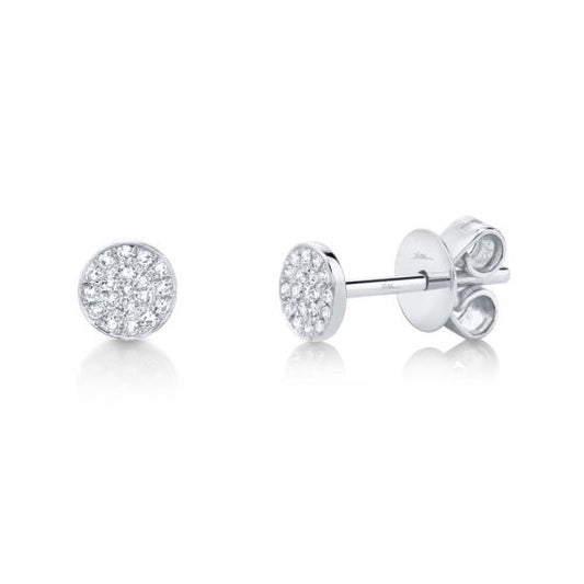 Shy Creation 14k Gold White 0.07Ct Diamond Pave Stud Earring