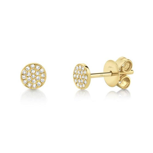 Shy Creation 14k Gold Yellow 0.07Ct Diamond Pave Stud Earring